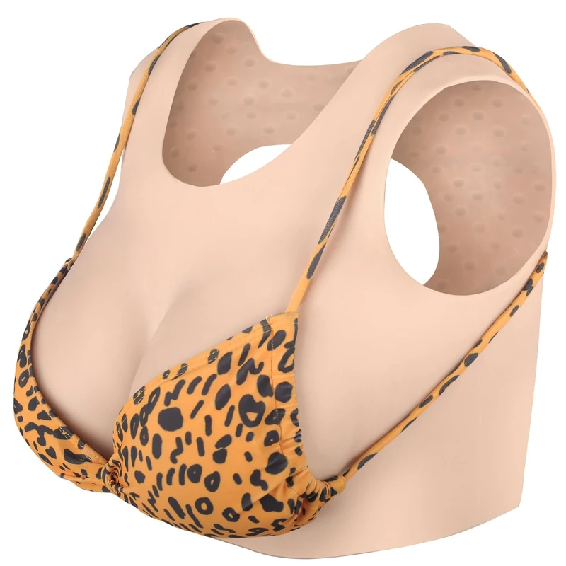 YEEFAIRY Silicone Crossdresser Breastplate Vest Realistic Prosthetic Artificial Breast Forms Tank Top for Transgender Cosplay Drag Show MTF Transition (D Cup with Gel Filler - Ivory White)