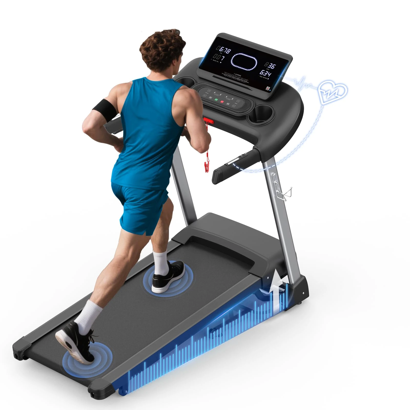 Kitopa 2025 Treadmills for Home, Sporty Digital Screen with 7HP, 12 MP/H, 18% Auto Incline, Heart Rate & Bluetooth Speakers, Running Machine 180KG Capacity with Wide Belt for Home Office Gym