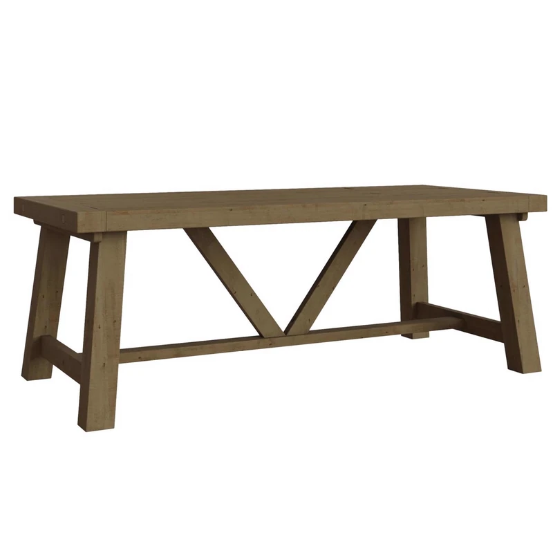 FWStyle Solid Reclamied Natural Pine 2M Fixed Top Dining Table - H75 X W300 X D100cm