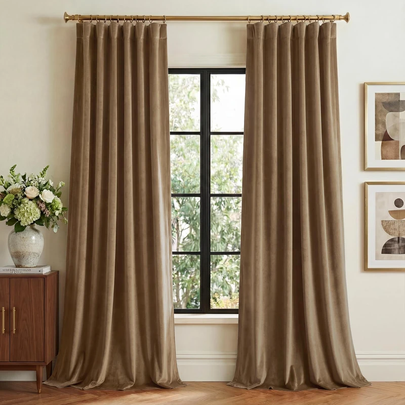 StangH Brown Curtains for Bedroom, Elegant Velvet Light Blocking Window Treatments Vertical Cozy Thermal Insulated Drapes for Living Room Nursery, W52 x L108, 2 Panels