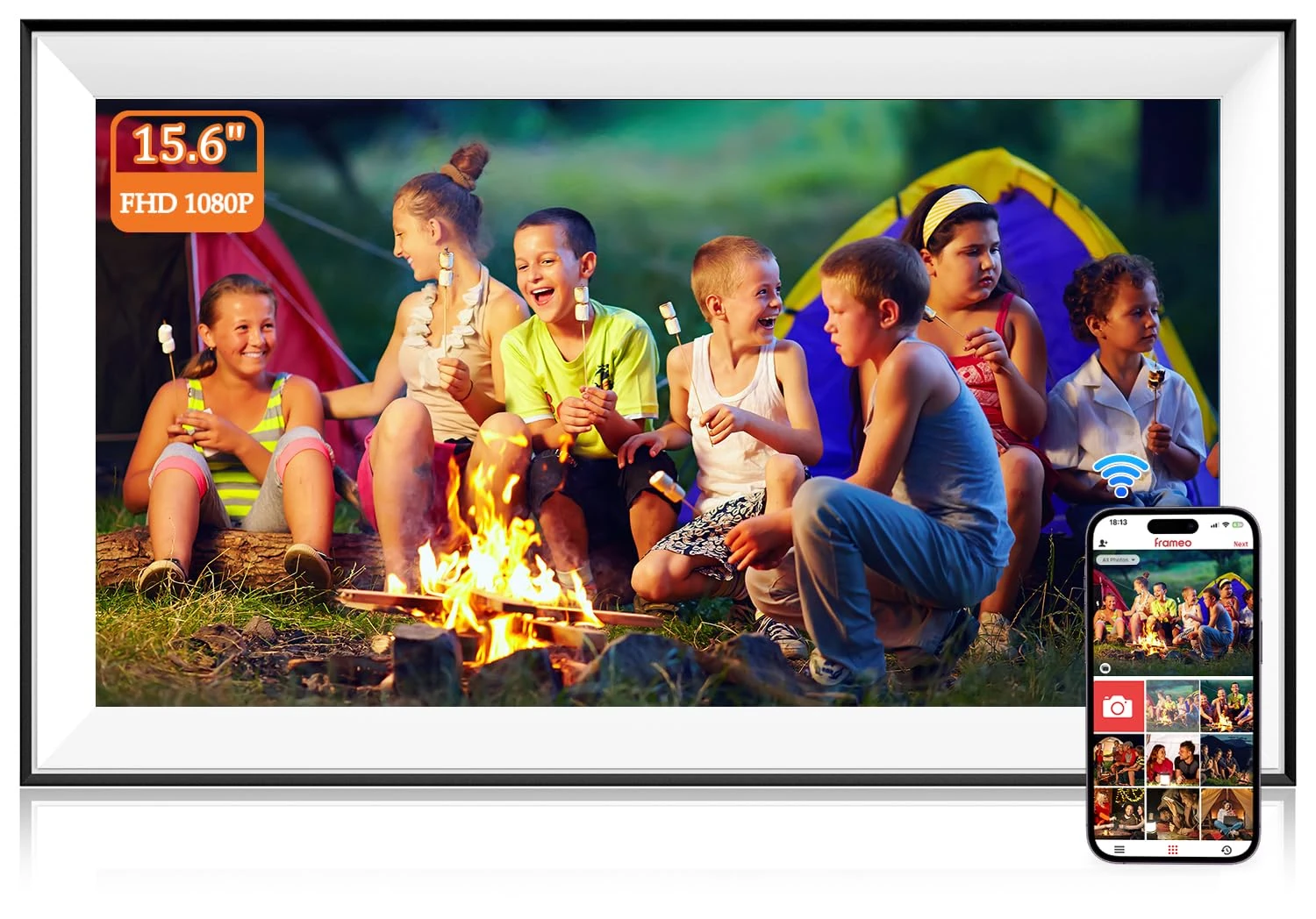 Hesmor 15.6 Inch Digital Photo Frame WiFi, Frameo App Sharing, 1920x1080 FHD IPS Touchscreen, 32GB, Auto Rotate Photo Frame