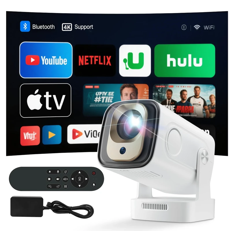 Mini Projector 4K Portable 16000L 1080P HD WiFi/BT5.4 Projector for Bedroom Smart Projectors for Home Cinema Movie Certified & Electric Focus