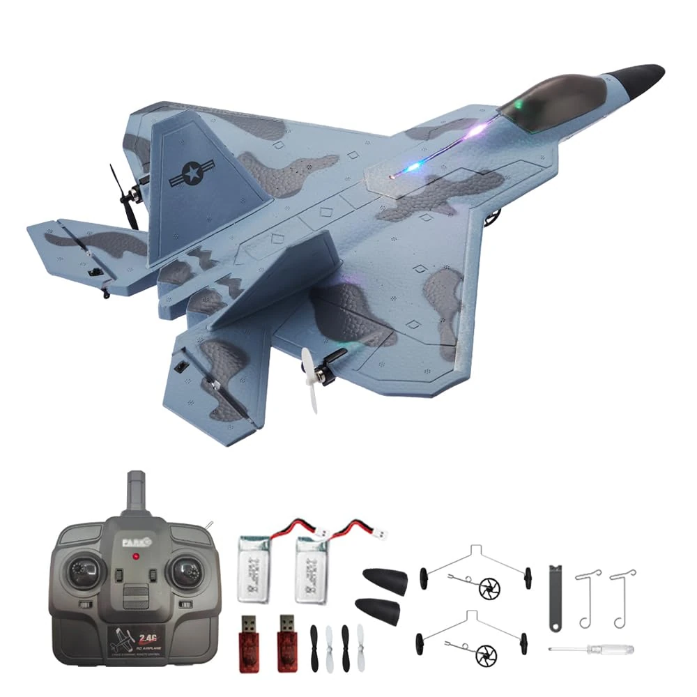 SAYZON F22S RC Plane 4CH F22 Raptor Model 3D6G RTF RC Jet Outdoor 2.4Ghz LED RC Glider with Spare Battery Landing Gear Charger