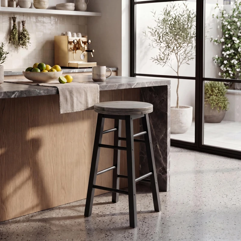Chef Vida Modern 360° Swivel Breakfast Bar Stool for Kitchen Counters, Natural Wood (2, Black)