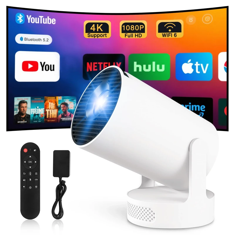 Mini Projector 10000L Portable Projectors with WiFi BT 5.4 Support 4K 1080P Smart Projector for Bedroom Compatibile with HDMI/TV Stick/Memory Stick/Laptop