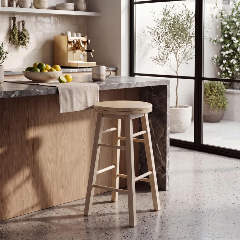 Chef Vida Modern 360° Swivel Breakfast Bar Stool for Kitchen Counters, Natural Wood (2, Natural)