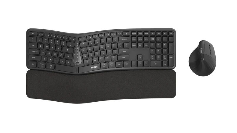 Rapoo I Wireless Keyboard and Mouse - Spanish QWERTY Keyboard, Ergonomic and Quiet, Mouse 2.4 GHz and Bluetooth, 1600 DPI Batteries, Black