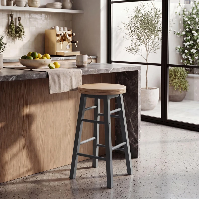 Chef Vida Modern 360° Swivel Breakfast Bar Stool for Kitchen Counters, Natural Wood (2, Grey)