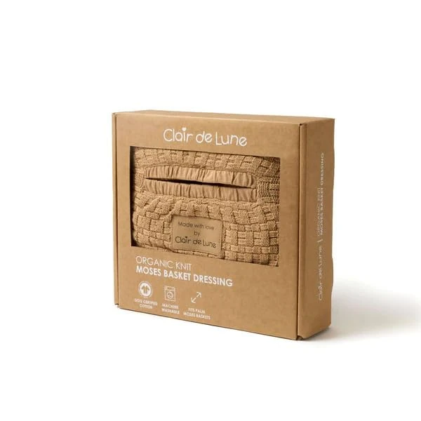 Clair de Lune Organic Knitted Moses Basket Dressing - Biscuit
