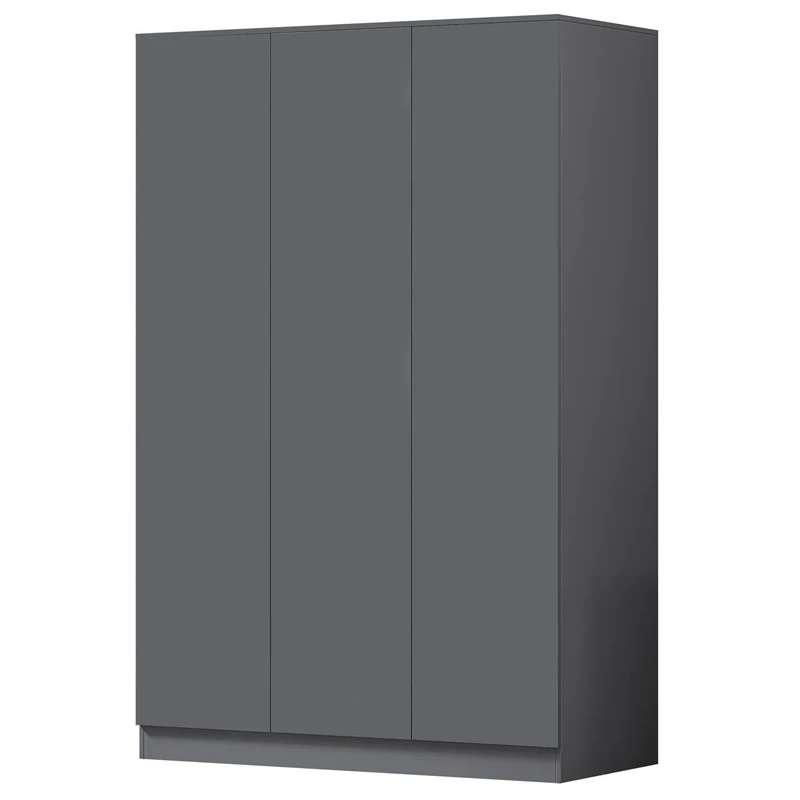 FWStyle Matt Dark Grey 3 Door Wardrobe with Soft Close Hinges, Scandinavian Modern Bedroom Storage Furniture with Hanging Rail and Shelving, Scratch Resistant Finish, W120 x H180 x D50cm