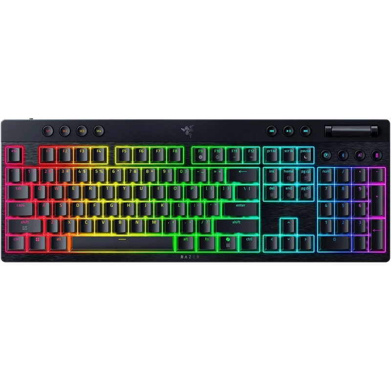 Razer BlackWidow V4 Low-profile HyperSpeed - Wireless Low-profile Mechanical Gaming Keyboard - HyperSpeed Wireless & BT - Multi Roller & 11 Control Buttons - Green Switches | QWERTY US Layout