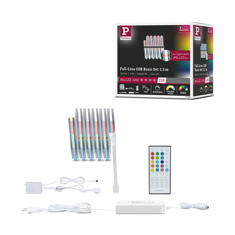 Paulmann 71200 MaxLED 1000 LED Strip Full-Line COB Basic Set 1,5m 17W 1038lm/m 896 LEDs/m RGBW 48VA