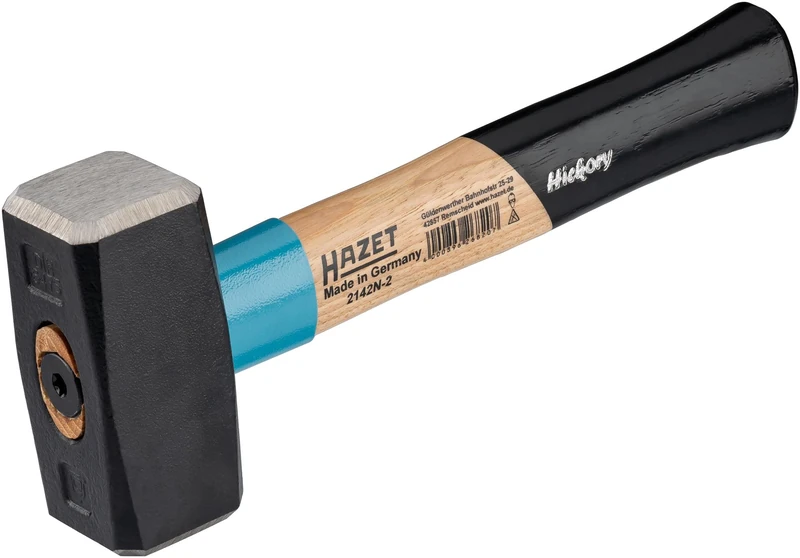 HAZET Hammer 2142N-2, Length: 260 mm, 1250 g Hammer Head, Vibration-Absorbing Hickory Handle, High-Alloy Quality Steel for Long Service Life