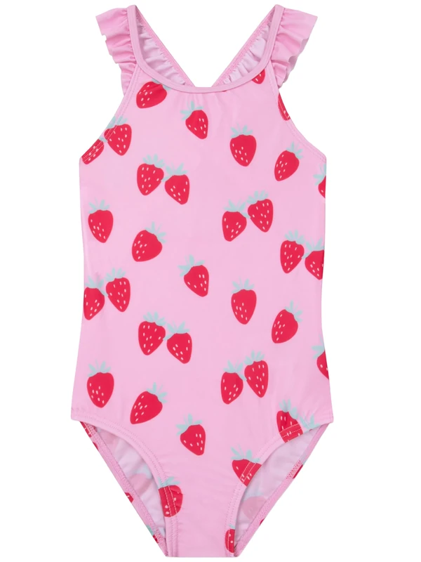 Harry Bear Girls Swimming Costume | Strawberry Girls Swimsuit | One Piece Swimsuit for The Beach Or Pool | Pink 6-7 Years