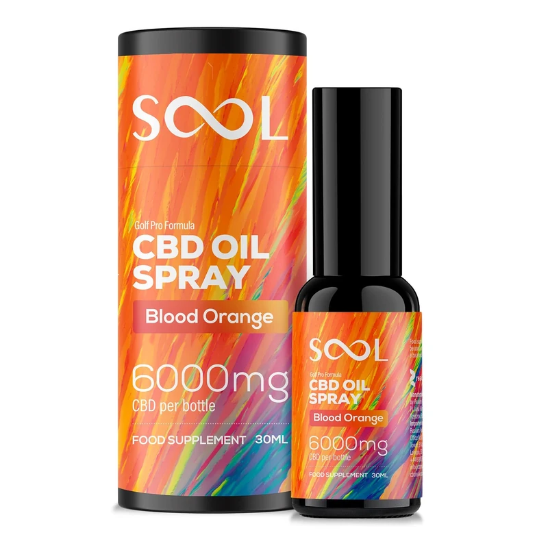 SOOL Golf Pro Formula CBD Oil Spray Blood Orange 6000mg, 30ml I High Strength CBD Oil I 40mg per Serving I Fast-Absorbing | Refreshing Blood Orange Flavor