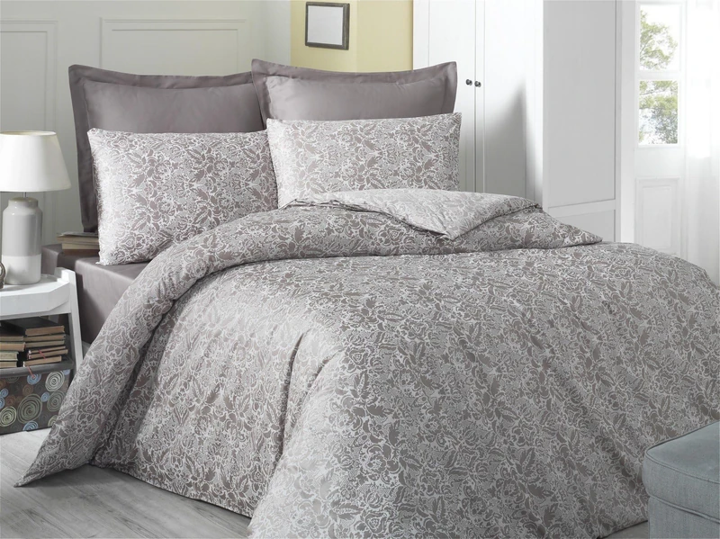 Nuit Des Rêves Luxurious Satin Single XXL Quilt Cover Set, 155 x 220 cm, 100% Cotton, 210 Thread Count, Brown & White, Machine Washable, Elegant Button Closure