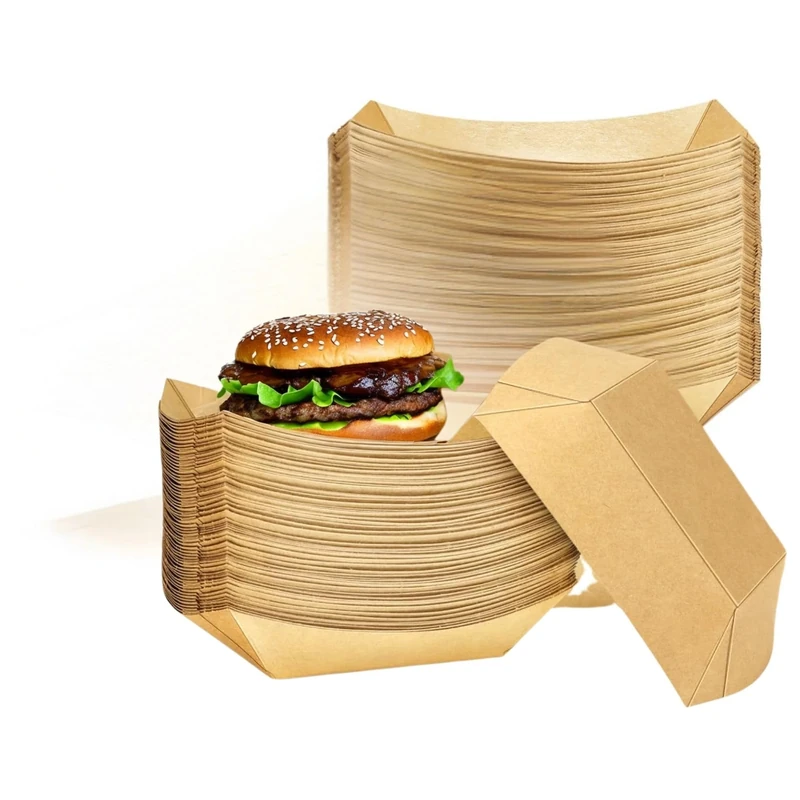 tortoba Large Kraft Trays, 500 pcs Disposable Cardboard Food Containers, Kraft Brown Paper Tray, Take Out Food Serving Boats,Trays for Party Snacks,Nachos,Hot Dogs Boats Tacos Tray