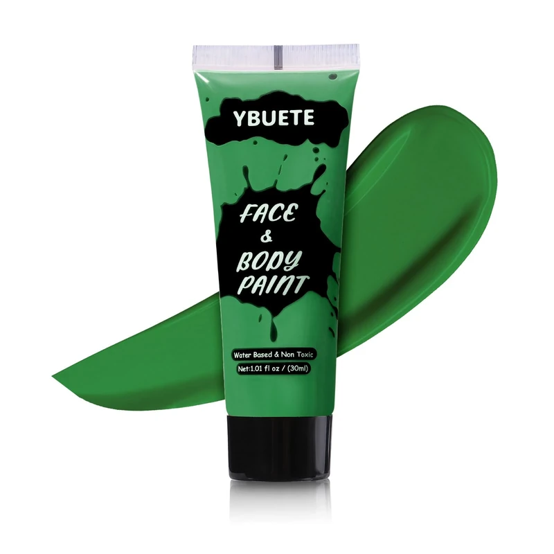 YBUETE Green Face Body Paint, Professional Paint for Halloween Cosplay Costume Party, Full-coverage Multi-Color Cream Makeup Blendable Body Painting for Adults Halloween Cosplay SFX Makeup Paint