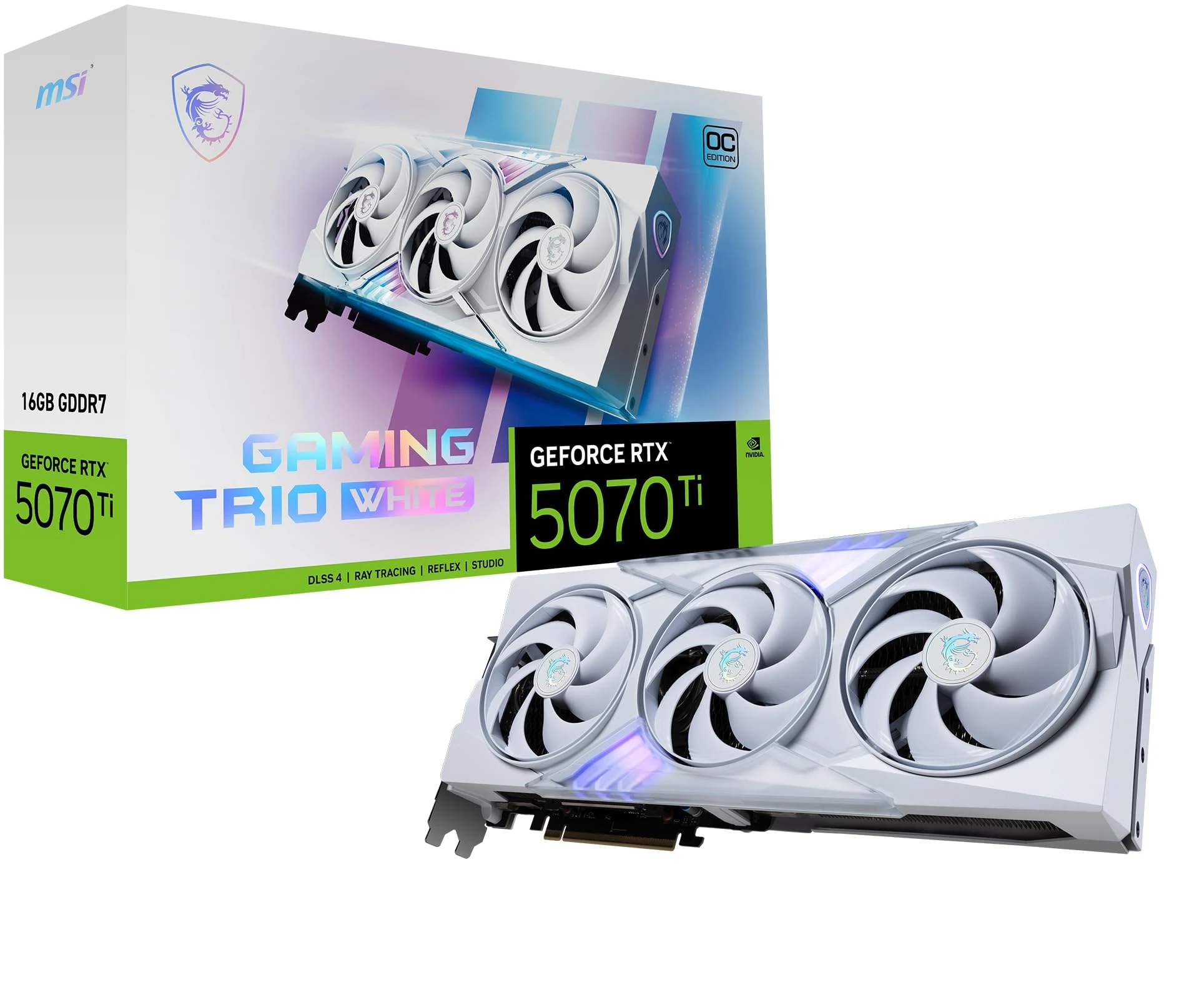 MSI GeForce RTX 5070 Ti 16G GAMING TRIO OC WHITE Graphics Card - RTX 5070 Ti GPU, 16GB GDDR7 (28Gbps/256-bit), PCIe 5.0 - TRI FROZR 4 - Gaming & Silent Mode, RGB - HDMI 2.1b, DisplayPort 2.1b