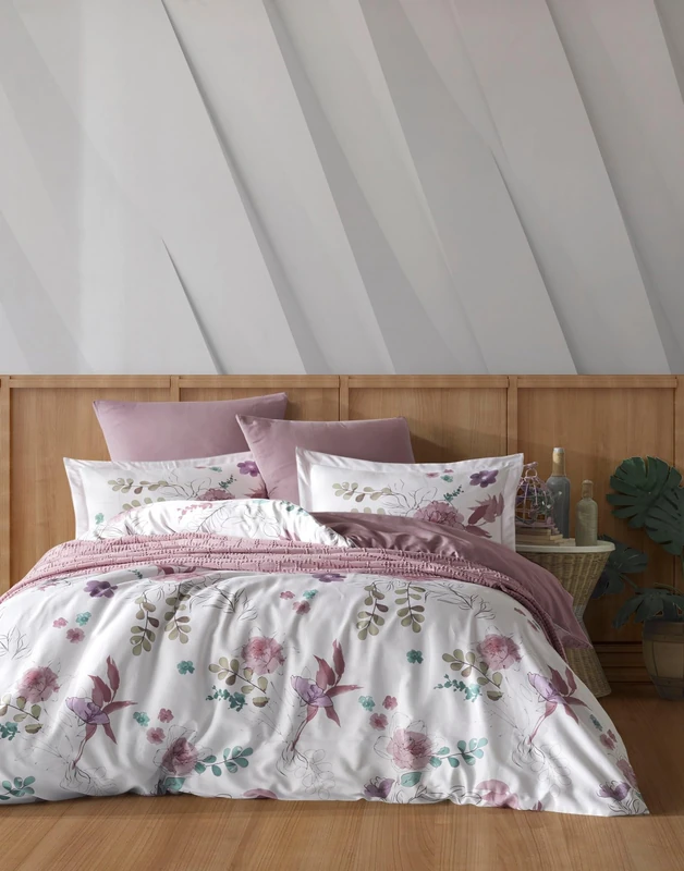 Nuit Des Rêves Ranforce Double Quilt Cover Set (200 x 200 cm), 100% Cotton, Pink & White, 2 Pillowcases (80 x 80 cm) Machine Washable at 40°C, 145 Thread Count Soft & Stylish Bedding