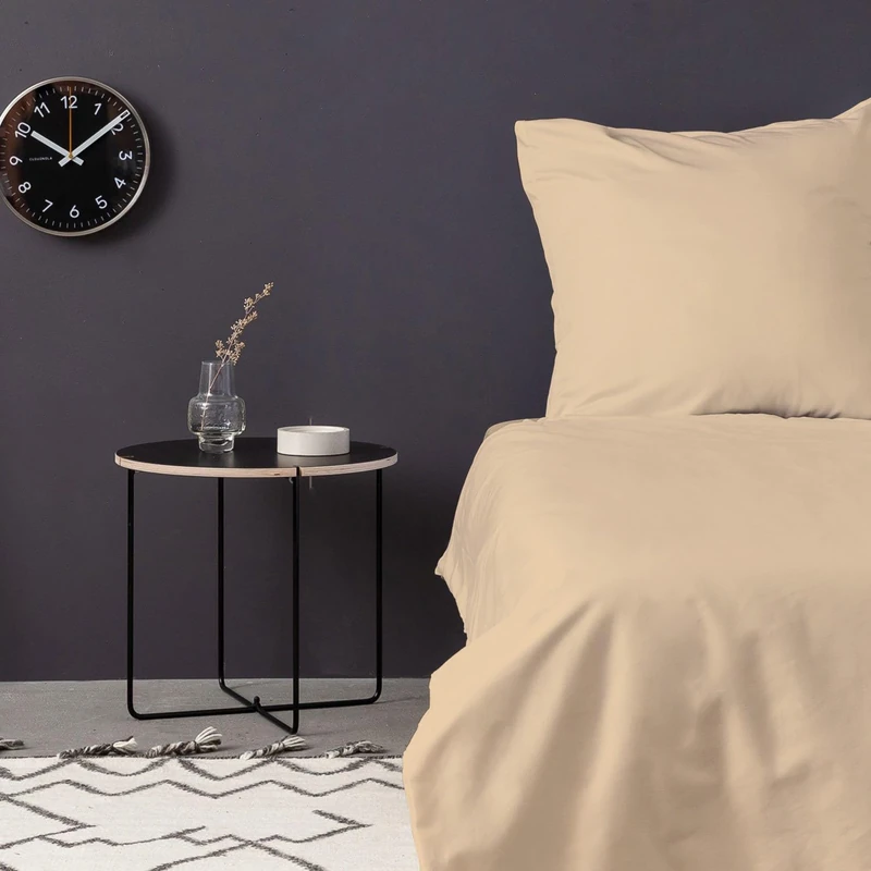 Nuit Des Rêves Luxurious Satin Double Quilt Cover Set (200 x 200 cm), Beige, 100% Cotton Satin, 210 Thread Count, Includes 2 Pillowcases, Machine Washable at 30°C