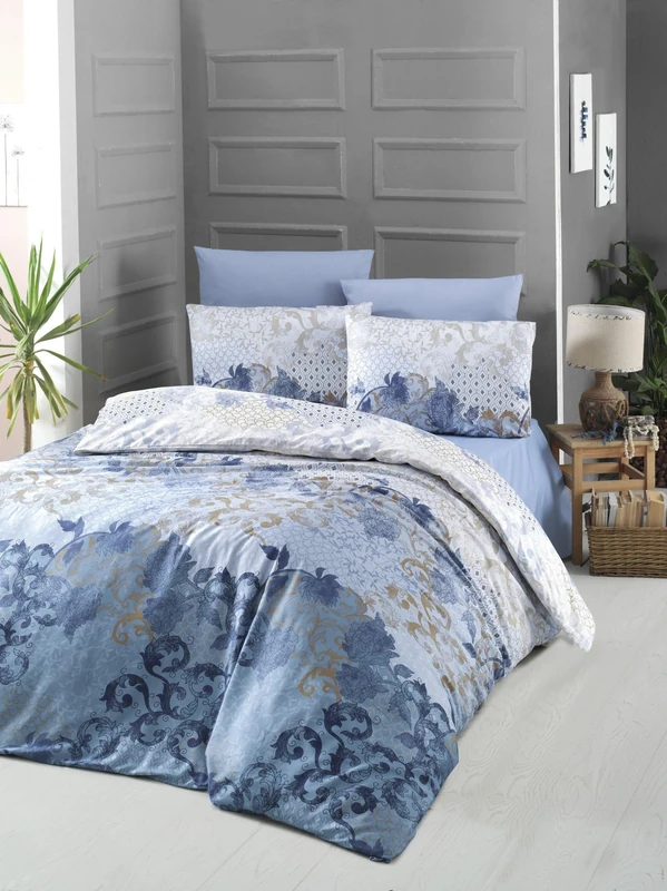 Nuit Des Rêves Luxurious Satin Single XXL Quilt Cover Set, 155 x 220 cm, 100% Cotton, 210 Thread Count, Blue/White/Brown, Machine Washable, Elegant Button Closure, Twin