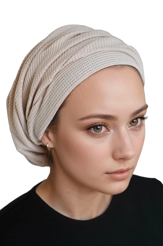 ERMANDINA Jewish Head Covering for Women Tichel Slouchy Beanie Beret Snood Headcovering, Cream, One Size - Image 1