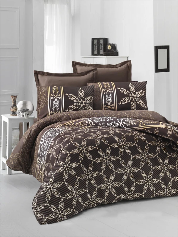 Nuit Des Rêves Luxurious Satin Quilt Cover Set (135 x 200 cm), 100% Cotton, Brown/White/Yellow | Includes 1 Pillowcase (80 x 80 cm) | Machine Washable, 210 Thread Count - Image 1