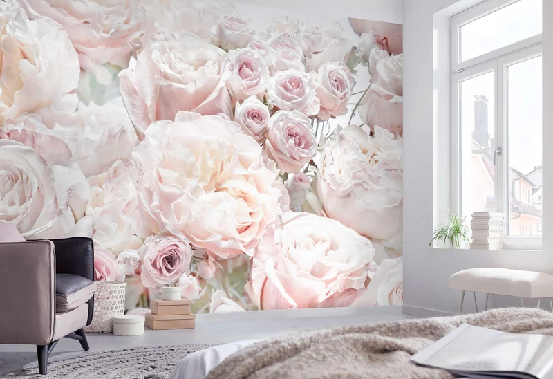 Komar Non-Woven Photo Wallpaper - Spring Roses - Size 336 x 240 cm - Wallpaper, Bedroom, Flowers - Panel Width 50 cm