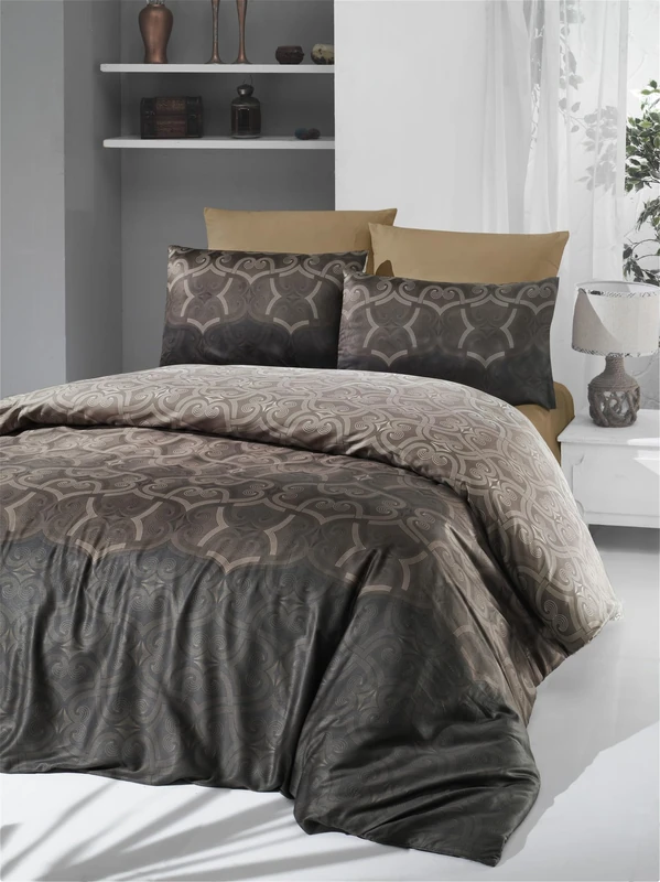 Nuit Des Rêves Luxurious Satin Single XL Quilt Cover Set, 155 x 200 cm, 100% Cotton, 210 Thread Count, Brown & Cream, Machine Washable, Elegant Design with Button Closure, Twin - Image 1