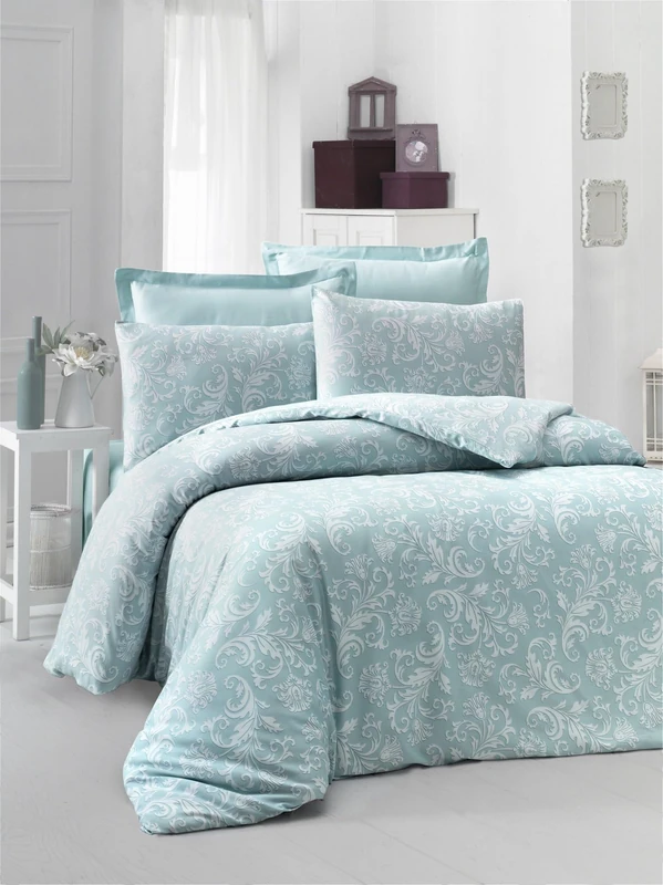 Nuit Des Rêves Luxurious Satin King Quilt Cover Set (200 x 220 cm), Mint & White, 100% Cotton, 210 Thread Count, Machine Washable, Envelope & Button Closure, 2 Pillowcases