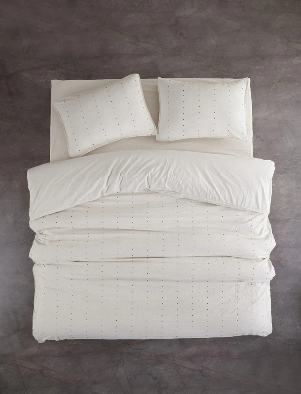 Nuit Des Rêves Elegant Ranforce Double Quilt Cover Set (200 x 200 cm), 100% Cotton, Cream & Black, Includes 2 Pillowcases (80 x 80 cm), Machine Washable at 40°C