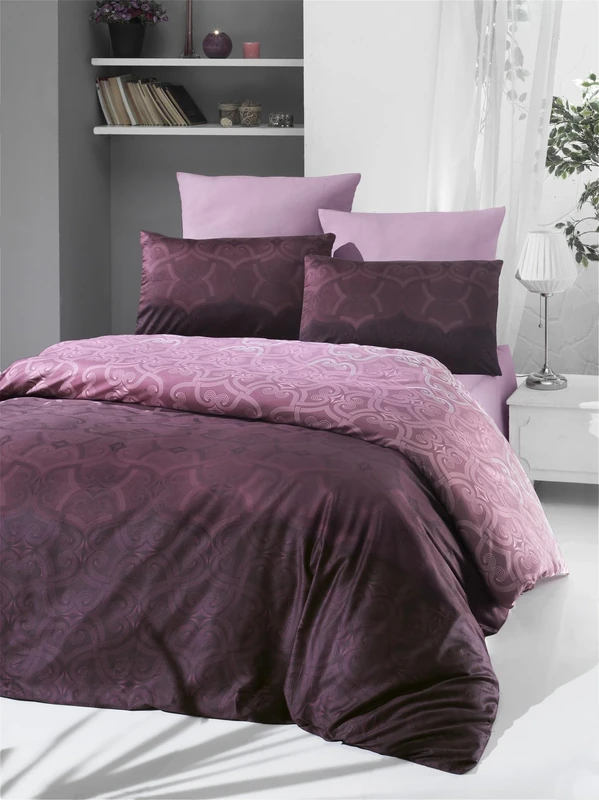Nuit Des Rêves Luxurious Satin Double Quilt Cover Set (200 x 200 cm), 100% Cotton, 210 Thread Count, Rose & Lilac, Machine Washable, Envelope & Button Closure, Elegant Bedding
