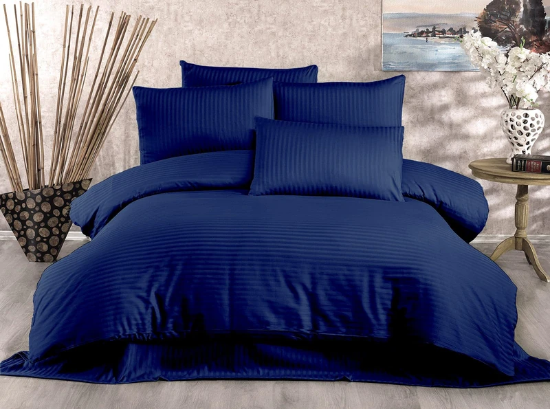 Nuit Des Rêves Luxurious Double Quilt Cover Set (200 x 200 cm), Dark Blue, 80% Cotton/20% Polyester, Includes 2 Pillowcases (80 x 80 cm), Machine Washable at 30°C, 229 TC