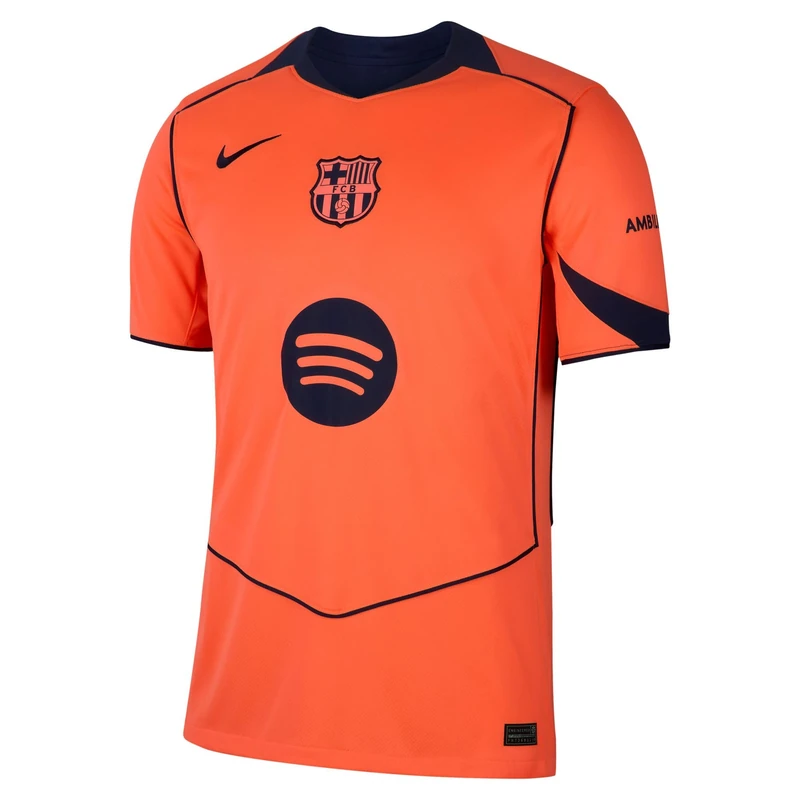 Nike Mens FCB Dri-FIT Jersey Season 2025/2026 Stadium 3rd, Bright Mango/Midnight Navy/Midnight, S