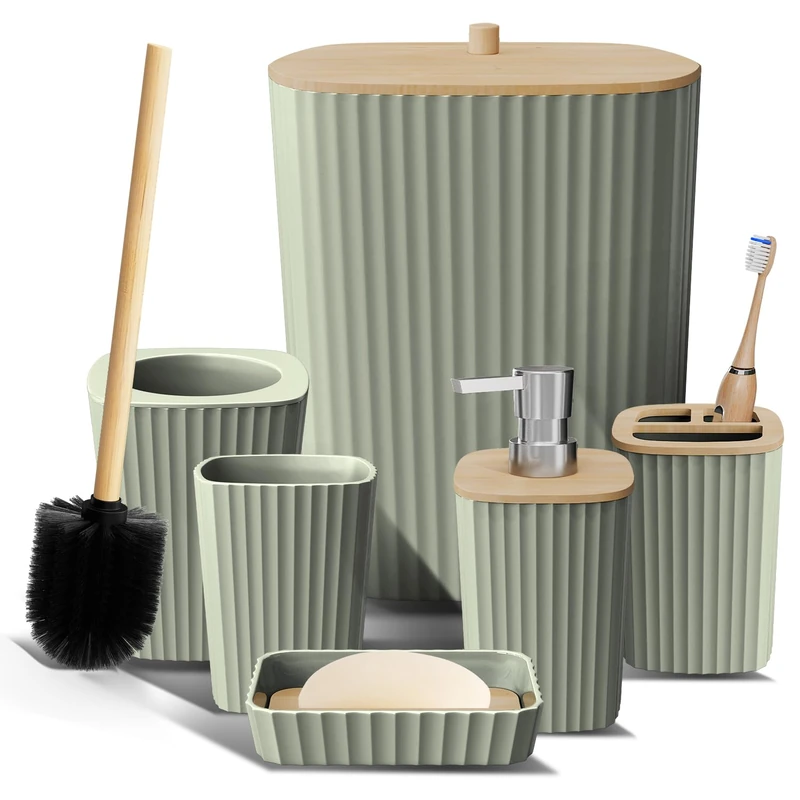 Clara Clark Sage Green 6PC Bathroom Accessories Set - Image 1
