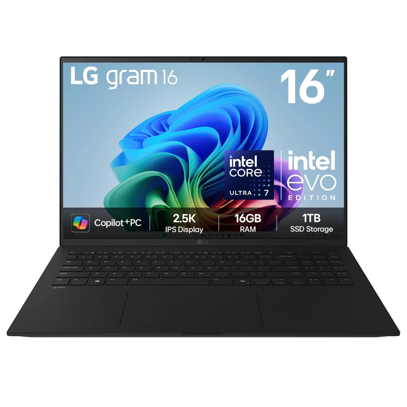 LG gram 16Z90TL - 16 Inch 2.5K IPS Ultra-Lightweight Laptop, Intel Core Ultra 7 256V 47TOPS NPU - EVO Edition, 16GB RAM, 1TB SSD, Windows 11 Home, gram Hybrid AI, Copilot+ PC, Black (2025)