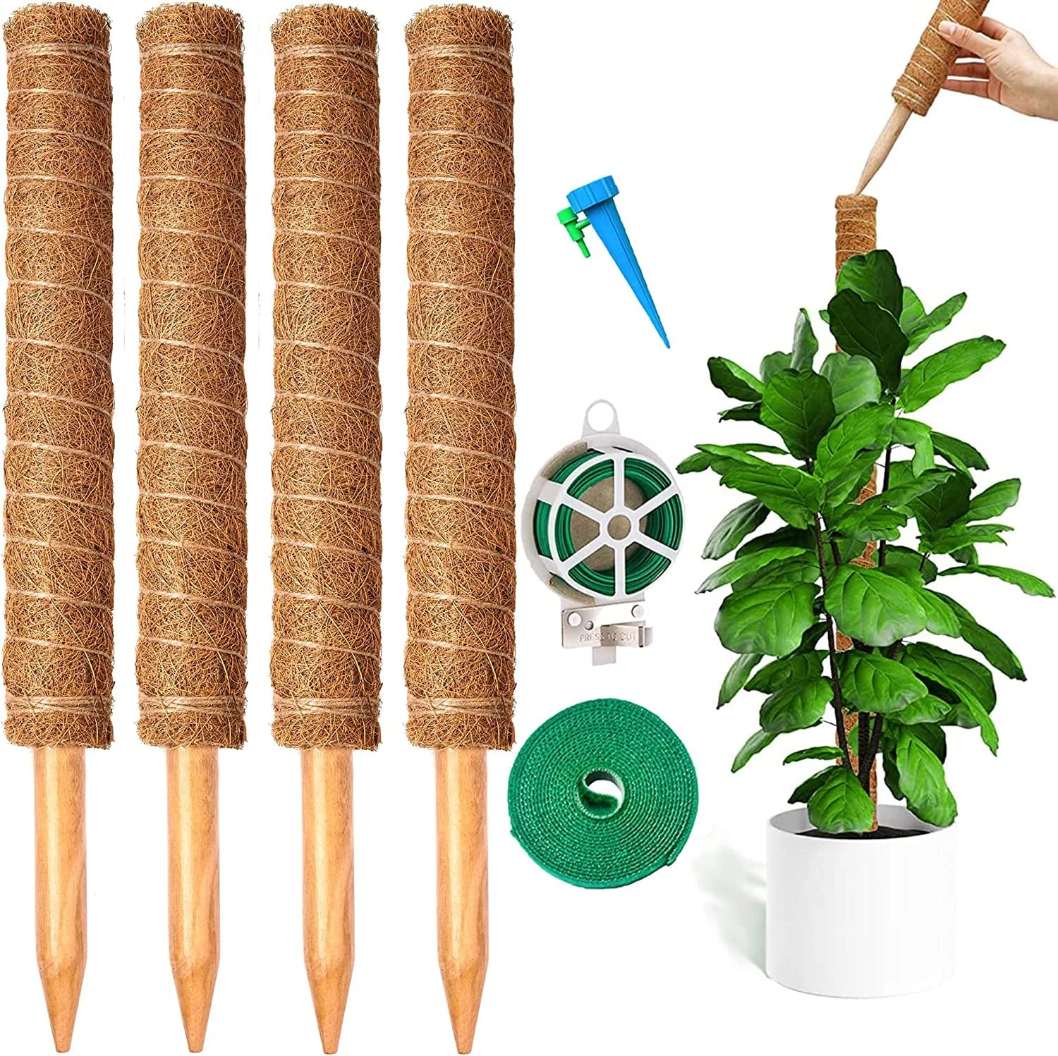 Moss Pole,2PCS/4PCS Plant Supports for Indoor Plants, Coir Totem Moss Pole for Monstera Support Cheese Plant Sticks Support with 20M Plant Cable Ties and Mini Gardening Tools Set (4PCS)
