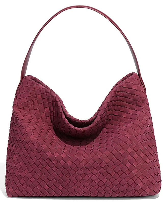 Niction Slouchy Suede Woven Hobo Bags Women Trendy Suede Purse Crossbody Crescent Shoulder Satchel Bag Top Handle Tote Handbag, Burgundy, One Size