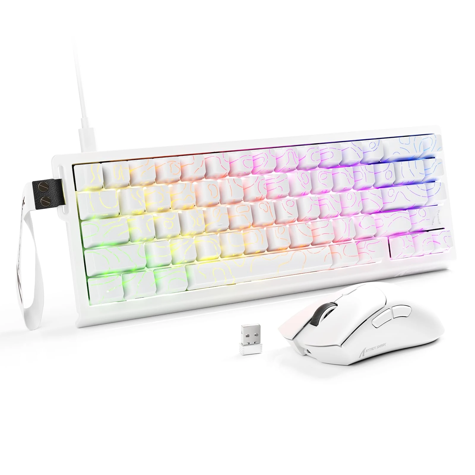 ATTACK SHARK X68 HE & R1 Gaming Keyboard and Mouse Set, 8000Hz Rapid Trigger Wired Keyboard, 0.01mm RT Accuracy, Snap Tap, 59g SUPERLIGHT Wireless Mouse, 18000DPI, BT/Wired/2.4G Mice, White Contours