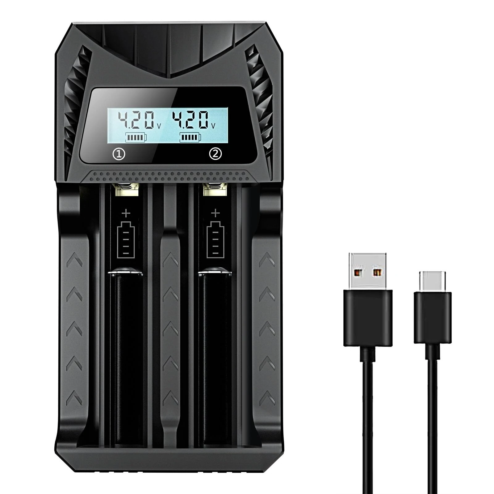 POWOBEST 18650 battery charger with LCD display compatible with AA AAA NI-MH/NI-CD & 3.7V/3.6V 18650 26650 14500 16340 18500 21700 18500 rechargeable batteries with USB C cable,for POWO18B Battery