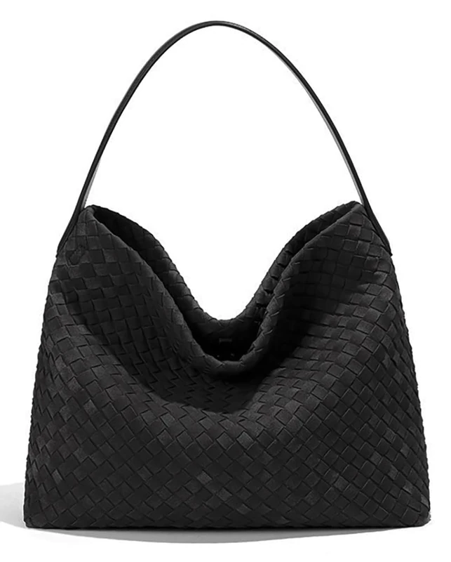 Niction Slouchy Suede Woven Hobo Bags Women Trendy Suede Purse Crossbody Crescent Shoulder Satchel Bag Top Handle Tote Handbag, Black, One Size