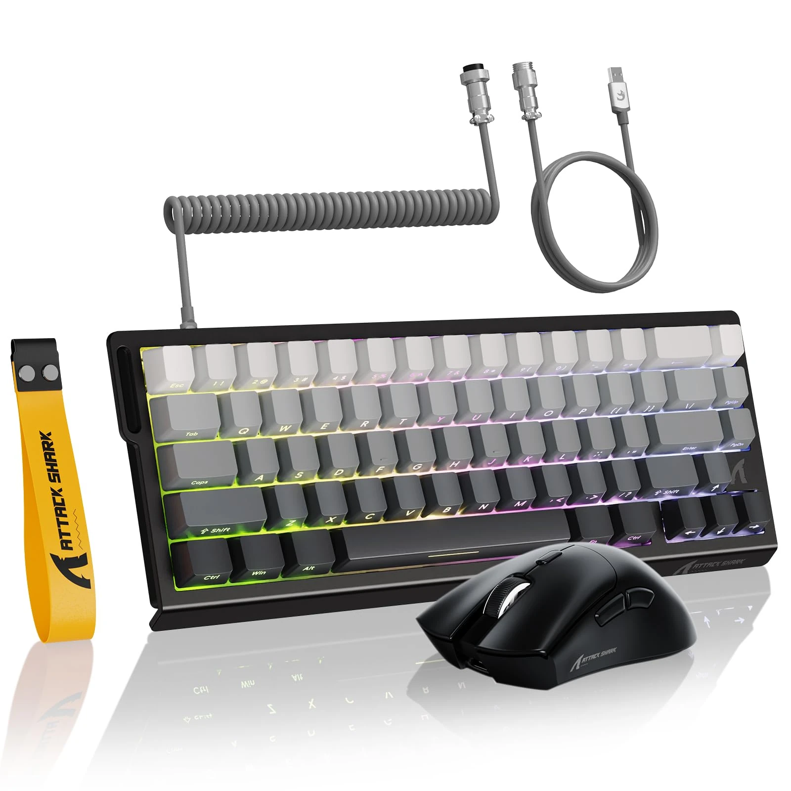 MAMBASNAKE ATTACK SHARK X68 HE Rapid Trigger Keyboard & R1 Mouse & 8Khz Coiled Cable Combos, 0.01mm RT Accuracy 8Khz Wired Magnetic Keyboard, R1 Wireless Gaming Mouse with 18000 DPI - Moonlit Night