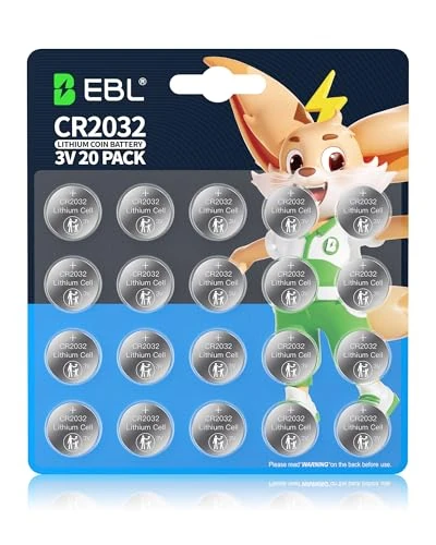 EBL CR2032 button cell - CR2032 batteries, pack of 20, 3 V, child-safe packaging, long-lasting performance, high-quality lithium button cells CR2032 for car keys, watches, scales and AirTag etc.