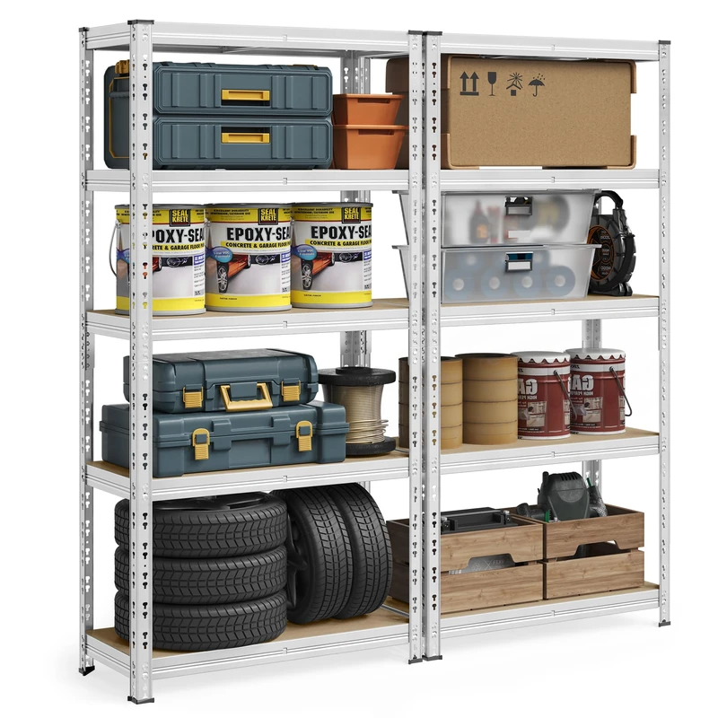 SONGMICS Heavy-Duty Storage Shelves, Set of 2, Garage Shelving Unit, 40 x 90 x 180 cm, Supports up to 875 kg, Easy Assembly, Storage Rack, Adjustable Shelves, Silver GLR455E01