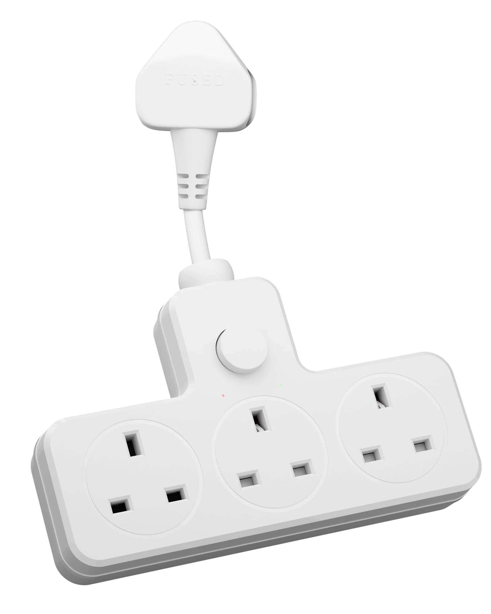LIPWEL Plug Extension Socket 3 Way Multi Plug Adapter UK Multiplug Socket Extension Lead Surge Protected 1000J Heavy Duty 13A Power Strip Main Switch, Rotating Connector, White