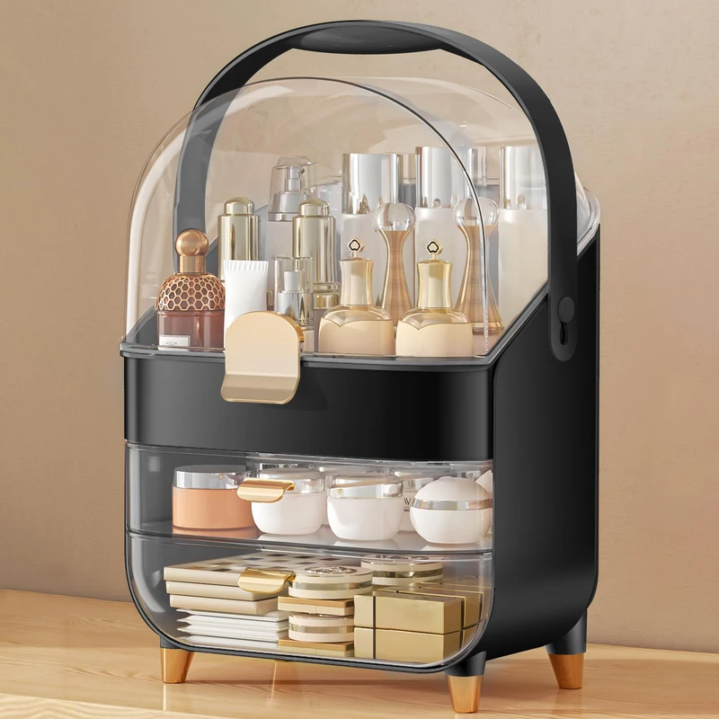 Anylady Makeup Organizer, Skincare Holder Bathroom Counter Organizer, Storage Box Cosmetic Display Cases, Teen Girl Gifts Trendy Stuff Make up Organizers for Vanity, Dresser, Countertop (black)