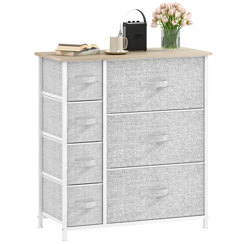 DWVO Chest of Drawers,Fabric Chest of Drawers for Bedroom, Cabinet with 7 Drawers,Dresser for Bedroom,Living Room With Handles,Wood Top and Sturdy Steel Frame, Light Grey