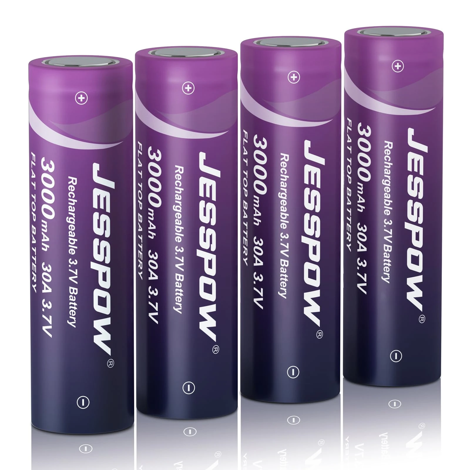 3.7V 18650 Rechargeable Battery, 30A, 3000mAh Long-Lasting Power Flat Top Rechargeable Batteries for flashlights, headlamp, electronics devices (4 Pack)
