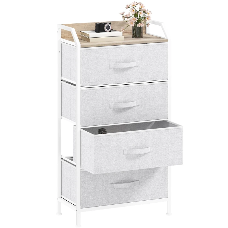 DWVO Chest of Drawers,Fabric Chest of Drawers Bedroom Cabinet with 4 Drawers,Dresser for Bedroom,Living Room With Handles,Wood Top and Sturdy Steel Frame,Light Grey
